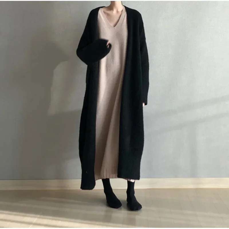 Dongdaemun Korean Style Casual Versatile Sweater Jacket Ins Super Long Loose Fit Fashion Outerwear Pullovers