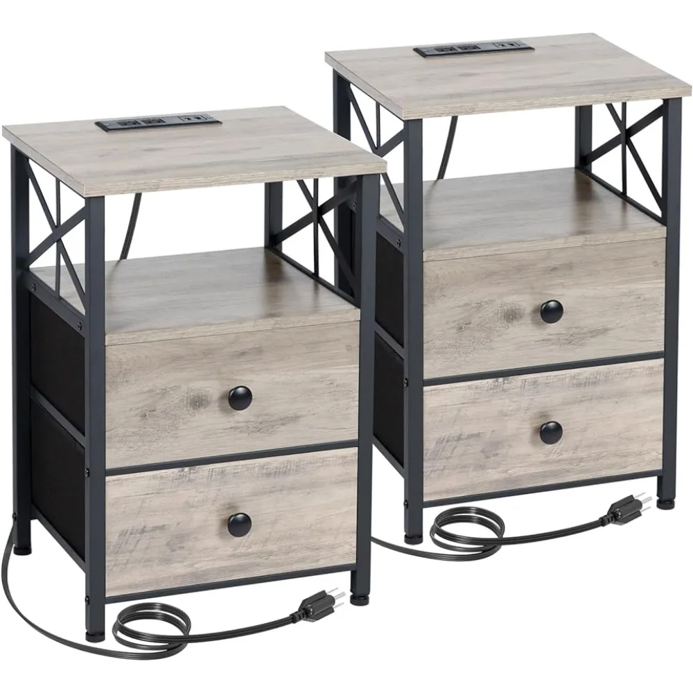 

Nightstands Set of 2, Night Stands with Charging Station, End Tables Living Room with USB Ports and Outlets, Bedside Tables