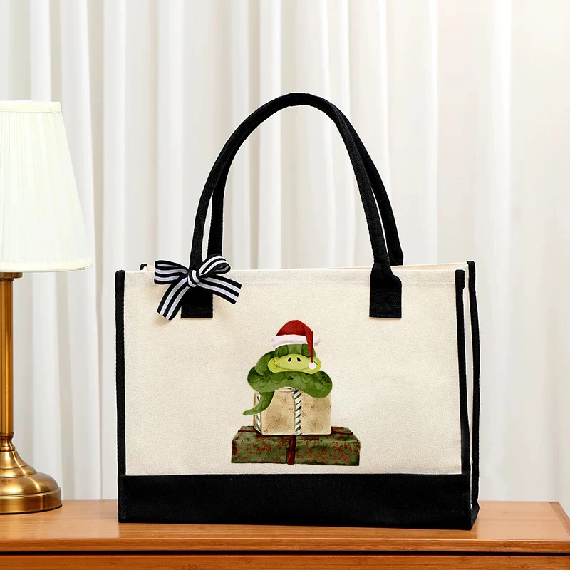 

Christmas Gift 2025 Snake Year Women's Handbag Large Capacity Canvas Casual New Women's Reusable Handbag