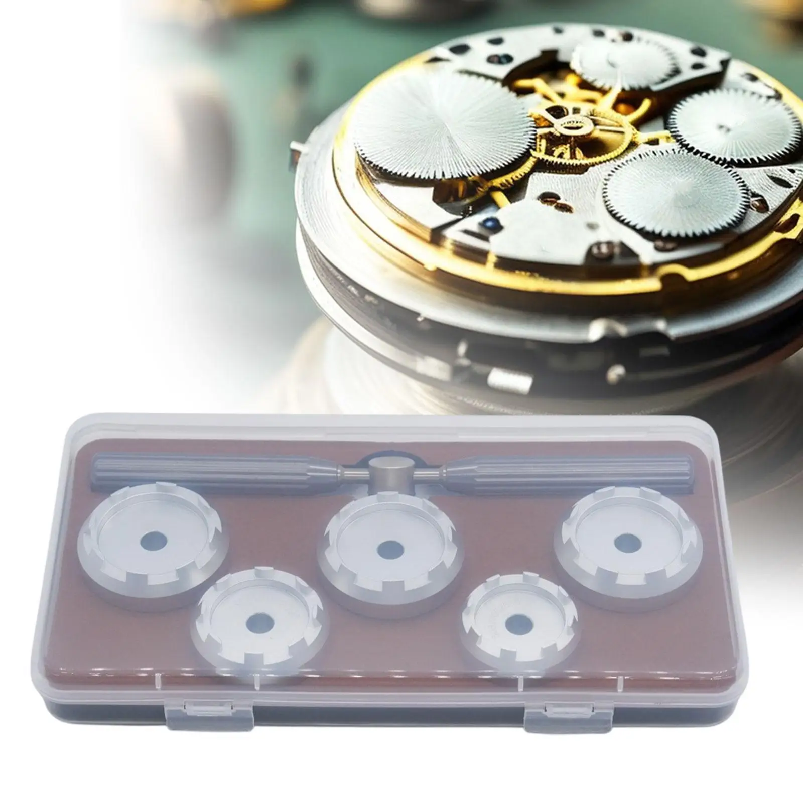 

Watch Back Case Opener Wrench and 5 Size Grooved Chucks Watch Case Closer Sturdy Watch Back Cover Remover Watch Repair Tool