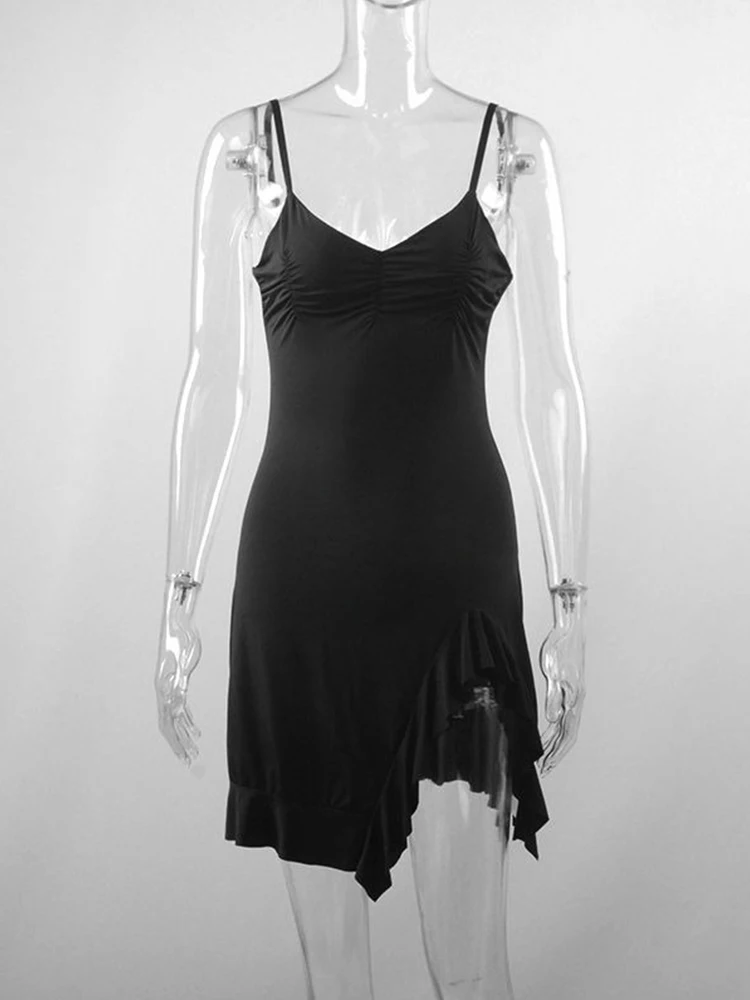 Summer Dress Women Casual Sleeveless Strap Backless Bodycon Folds Sexy Mini Dress Fashion Split Club Elegant Party A-LINE Dress