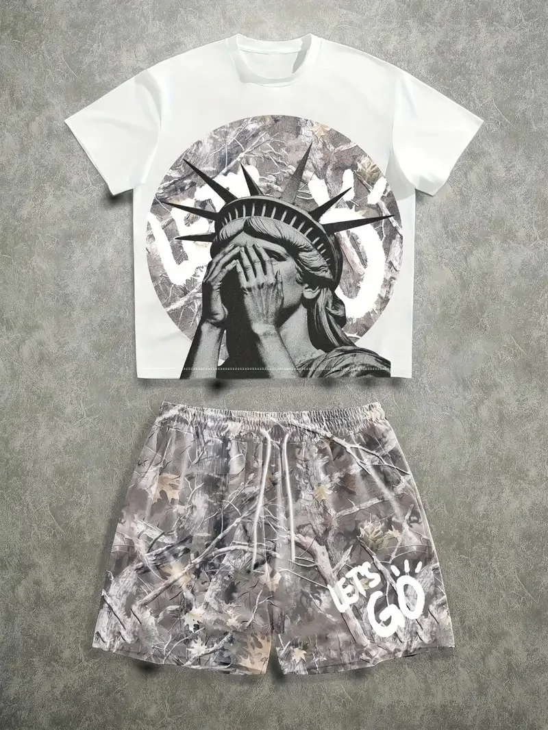 The 2025 summer new men's set features street casual hip-hop fashion comfort and softness with 3D pattern prints