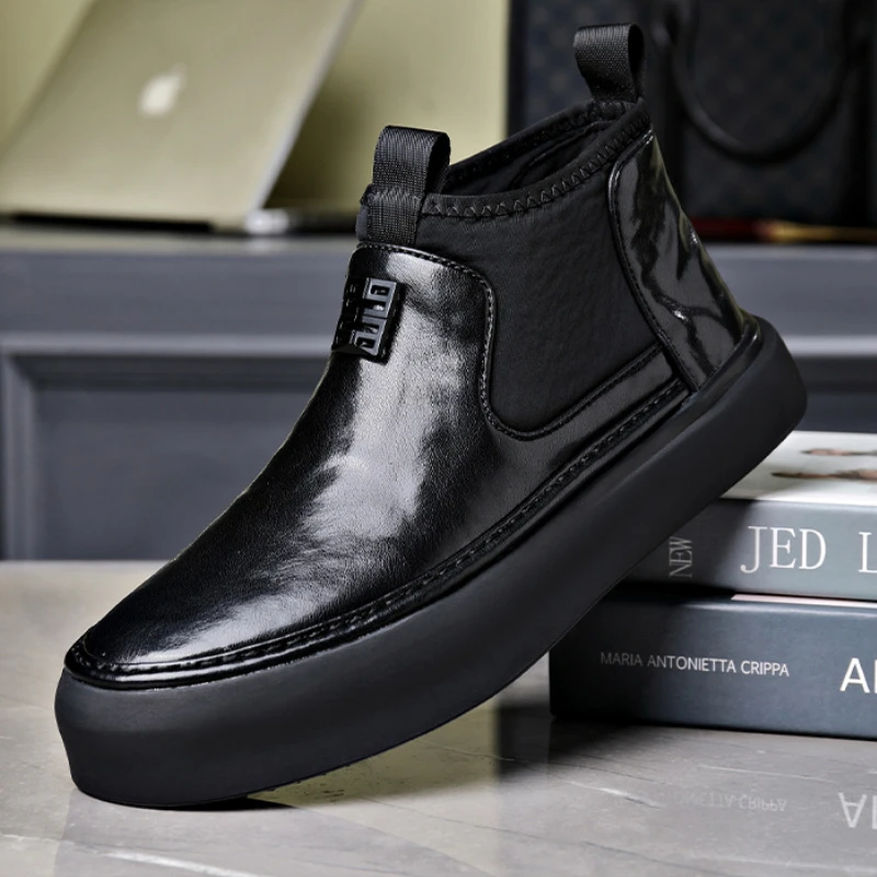 

Designer Cow Leather Ankle Boots for Men Autumn Winter Soft-soled Casual High Top Shoes Men Fashion Platform Chelsea Boots Male