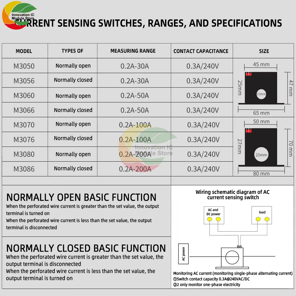 M3050/M3056 Current Detection Switch Homing Switch Relay 0.2-30A Current Detection Switch Multi-function Induction Relay Switch