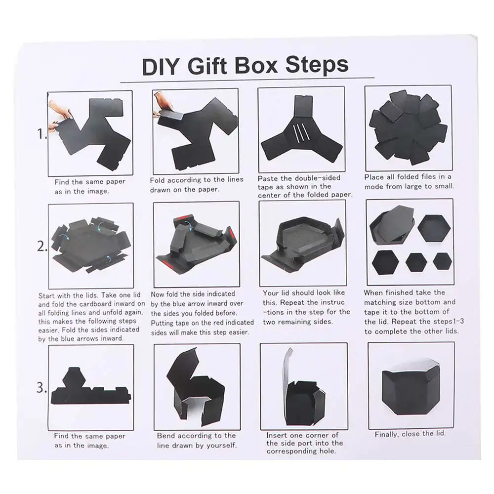 

Paper Explosion Photo Album Gift Box Self-adhesion Black Multi-layer Hexagonal Explosion Box Scrapbook Handmade