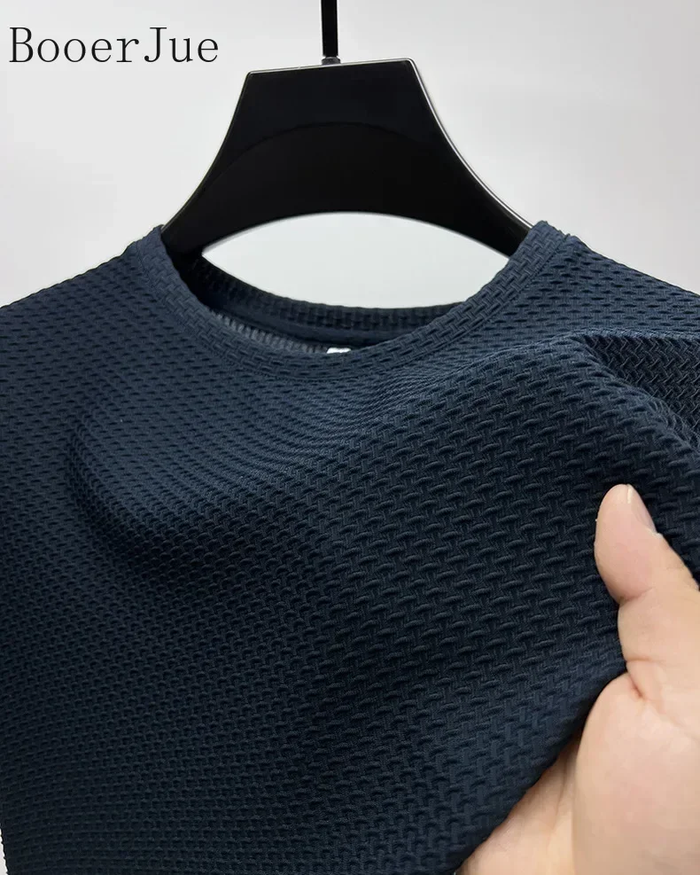 Markenkleidung 6XL Sommer Eisseide Hochwertige Einfarbige Kurzarm-T-Shirts für Herren Atmungsaktives Modisches T-Shirt für Männer – Detail 16
