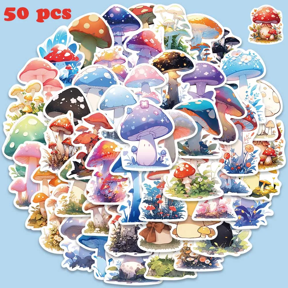 

50pcs Cute Cartoon Colored Mushrooms Stickers Aesthetic Graffiti Decals For Laptop Suitcase Skateboard Scrapbook Stickers