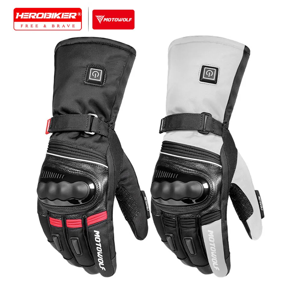 

Motorcycle Heating Gloves Waterproof Ski Heated Gloves Thermal Fleece Windproof Leather Touch Screen Motocross Heated Gloves