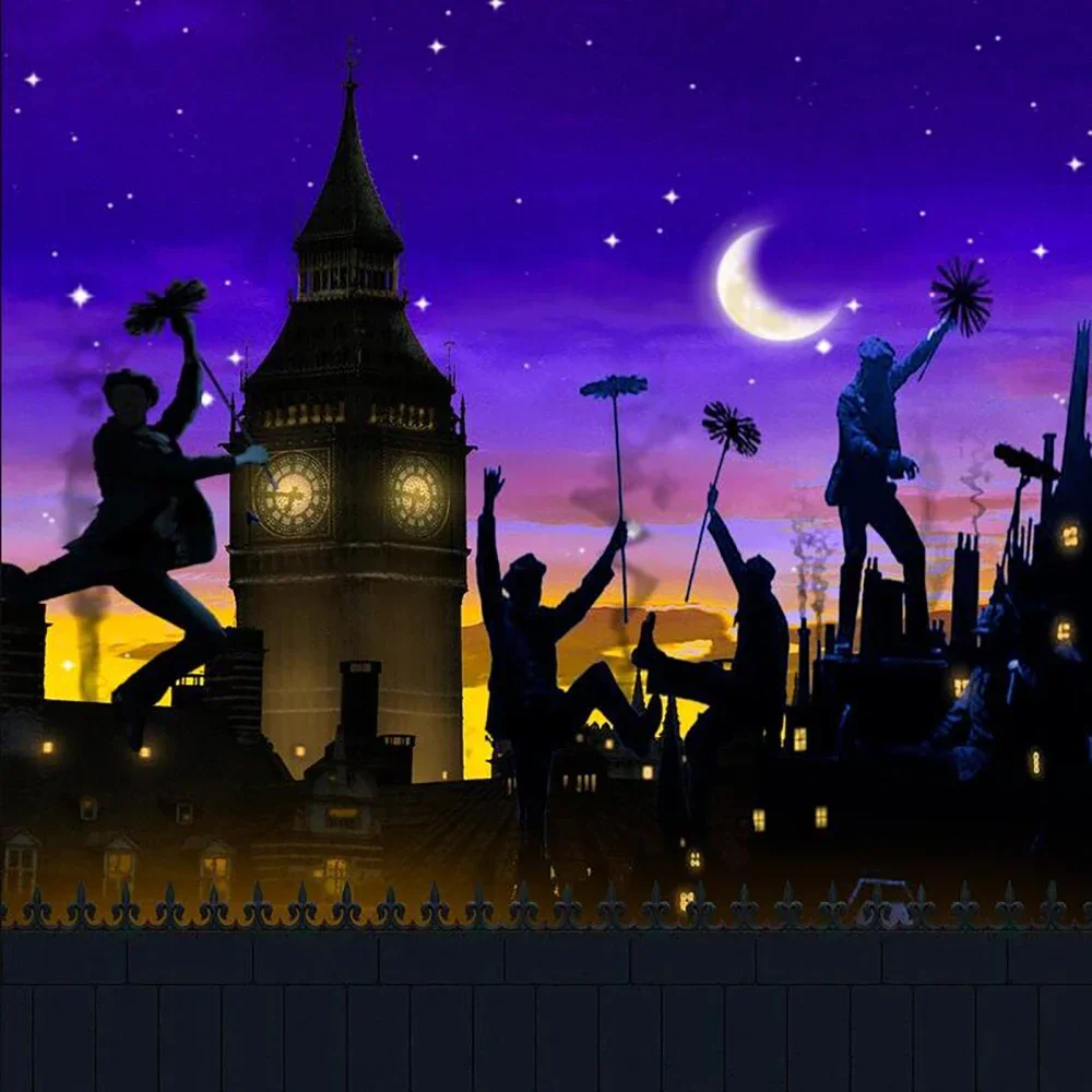 Fondo de fotografía de fondo de fotografía de fiesta de fondo de noche del Palacio Árabe Alba en el techo del teatro de baile de Mary Poppins