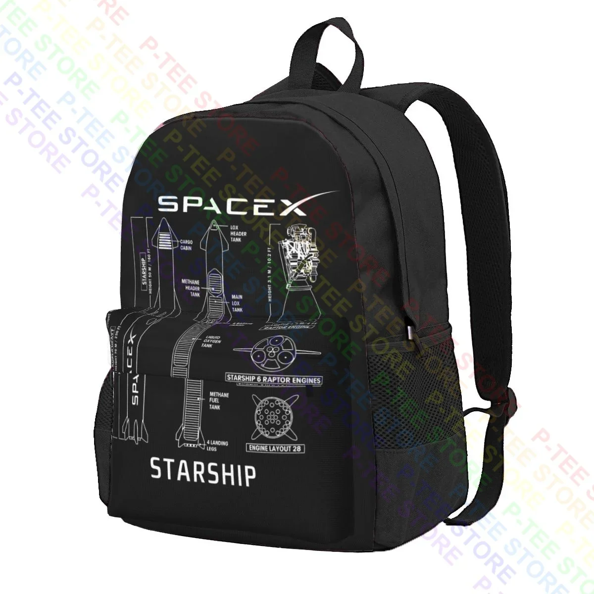 Spacex Starship Blueprint Large Capacity Backpack Bookbag Softback Gym Tote Bag Riding Backpack