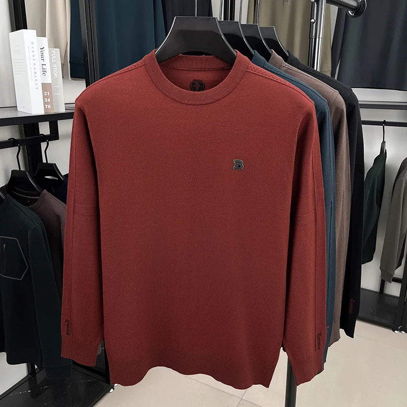 เสื้อสเวตเตอร์ไหมพรมคอ tròn ผู้ชาย สำหรับฤดูใบไม้ร่วงและฤดูหนาว  สไตล์ลำลองสำหรับวัยรุ่นและธุรกิจ  สีพื้น  ผ้าแคชเมียร์