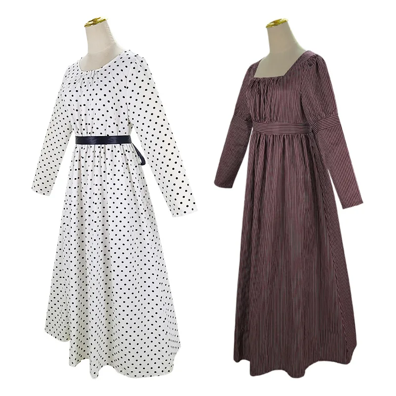 Neues mittelalterliches Polka Dot Dr. Halloween Braun gestreift Bühnenkostüm Retro Tanz Ballkleid Damen Ethnische Kleidung