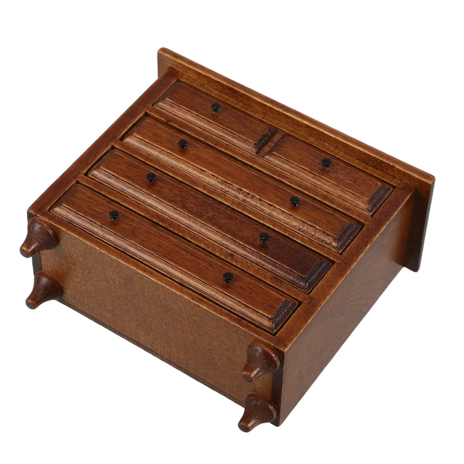 

Мебель для кукольного домика из дерева, миниатюрный шкаф в винтажном стиле 1:12, отделка под каштан, функциональные ящики, мини-шкаф для хранения для дома