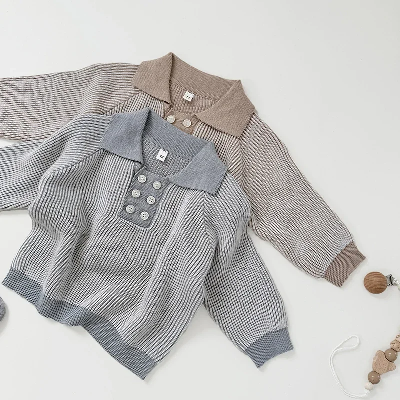 2026 ربيع جديد 0-3 سنوات ملابس الأطفال الرضع طفل الفتيات الفتيان سترة الاطفال طويلة الأكمام محبوك مخطط البلوز سترة
