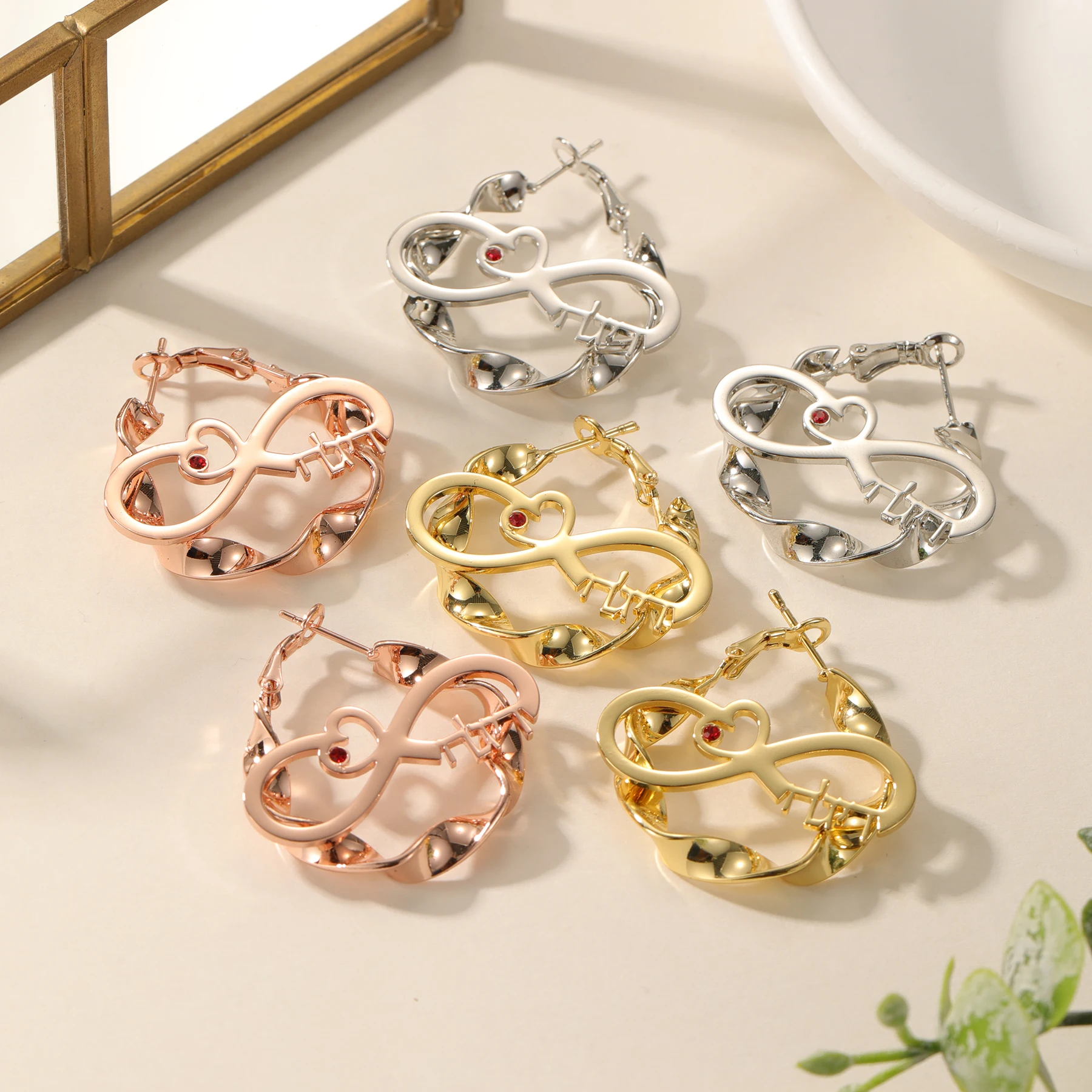 أقراط اسم حلقة لا نهائية مخصصة اسم الزوجين مع أقراط Brthstone مجوهرات عبرية مخصصة هدية نسائية لها #4