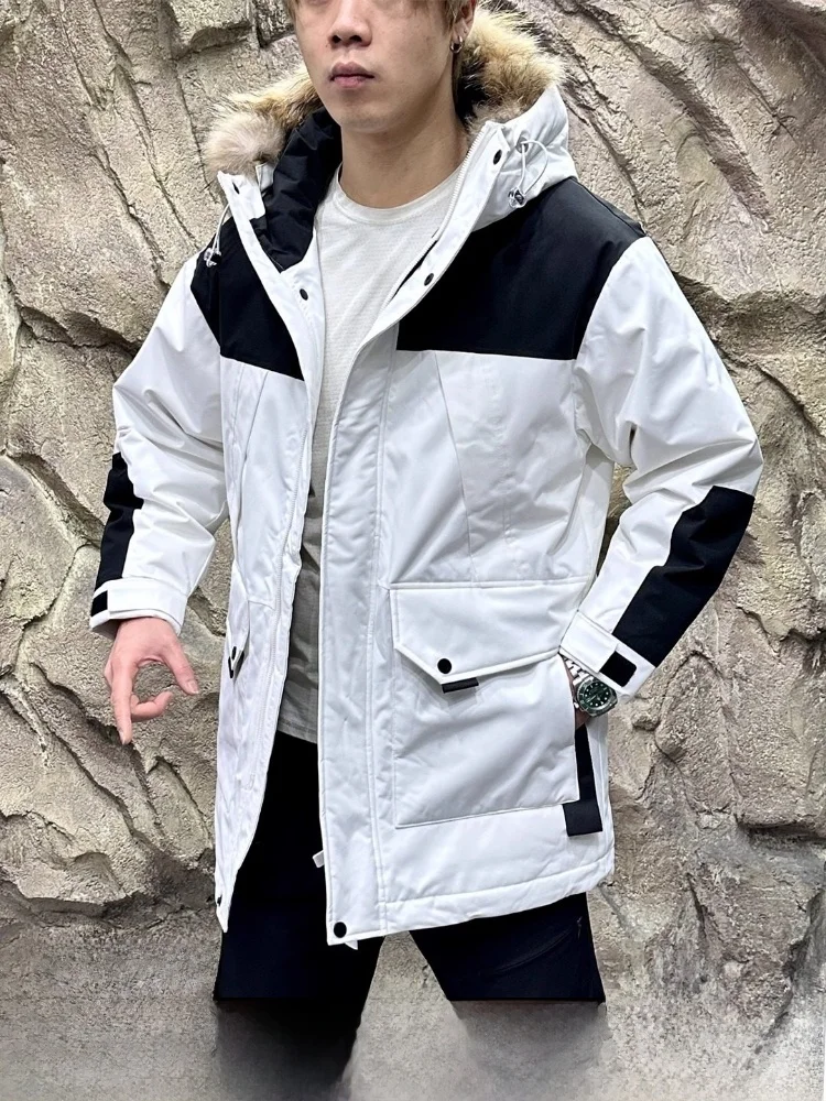 

Polar Thermal! Genuine Fur Collar! 90 Du down Pred Glue Winter Men Mid-Length Hooded down Jaet Outdoor Sle Thi...