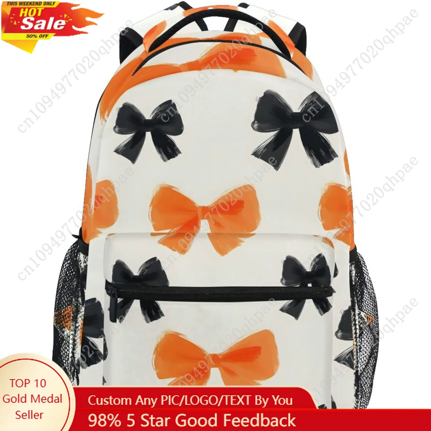Orange Black Butterfly Bow Pattern Backpacks for Girls Boys Elementary School Bag Kids Bookbag Personalized Travel Daypack 3rd 4