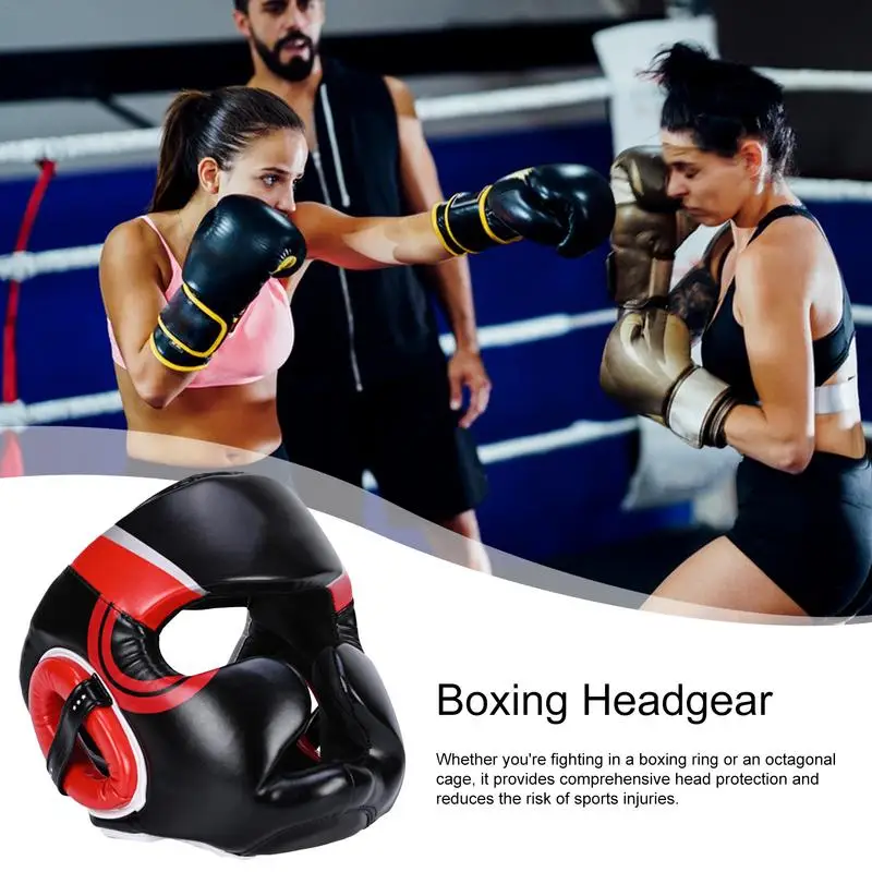 Boxing Headgear Boxing Full Face Protector For Adults PU Leather Fitness Head Mouth Guard Adjustable For Martial Arts Kickboxing