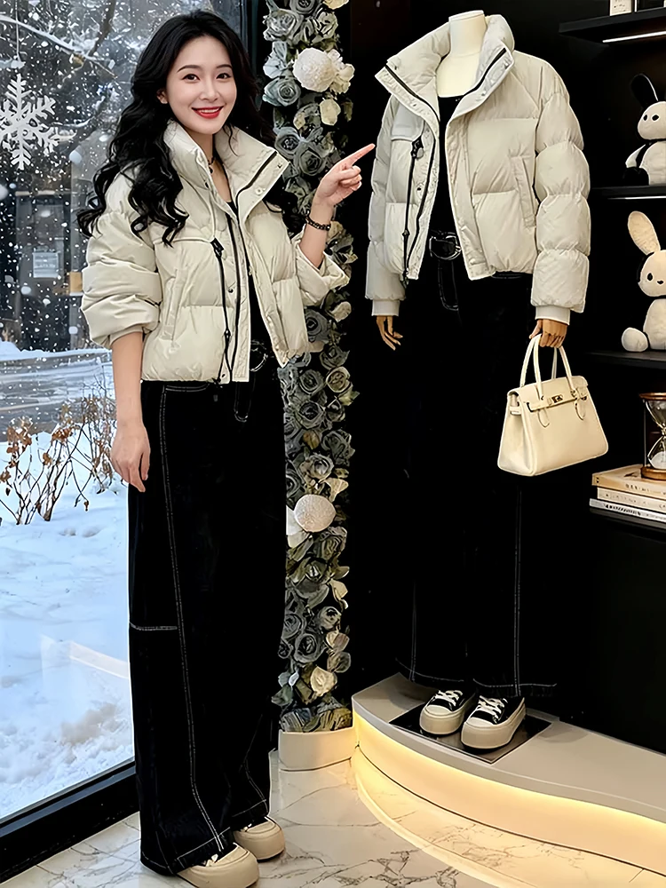 트렌디한 패딩 재킷 여성용 루즈핏 따뜻한 면 다운 코트 한국 스타일 출퇴근용 지퍼 순색 겨울 신상품...