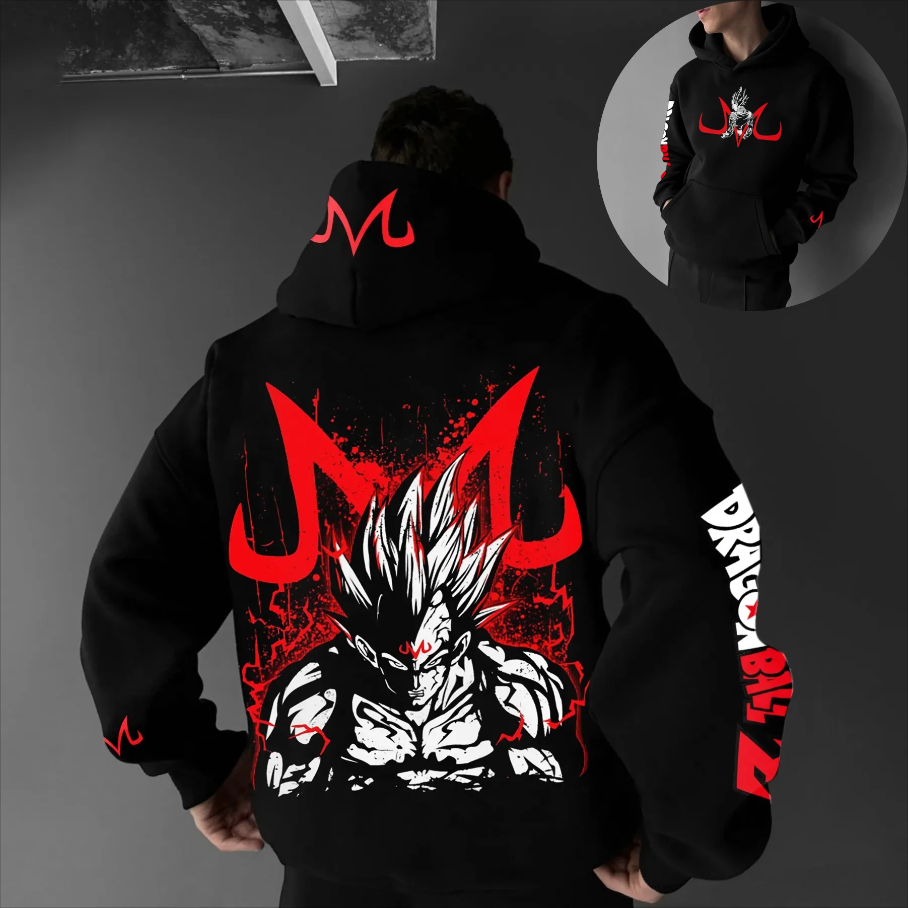

Dragon Ball Z Majin Buu Pink Villain Аниме Толстовка Мужская Черно-Белая Японская Текстовая Рукав с Принт Уличная Мода Повседневная Косплей