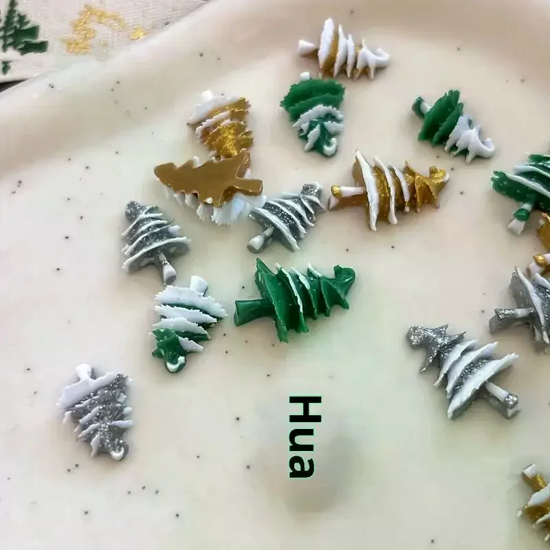 18/50Pcs Creative Gold Silver Christmas Tree Resin Nail Charms Resin Stereo Nail Art Decorations DIY Nails Accessories