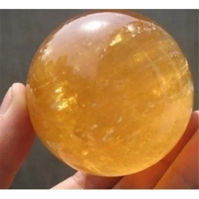 Natural Citrine Paper Spar Quartz Crystal Ball Healing Gemstone 40mm Bracket