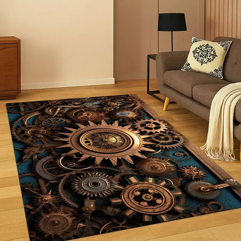 Retro Metal Mechanical Wheel Gear Carpet Rug for Bedroom Living Room Sofa Playroom Doormat Home Decor,Kid Area Rug Non-slip