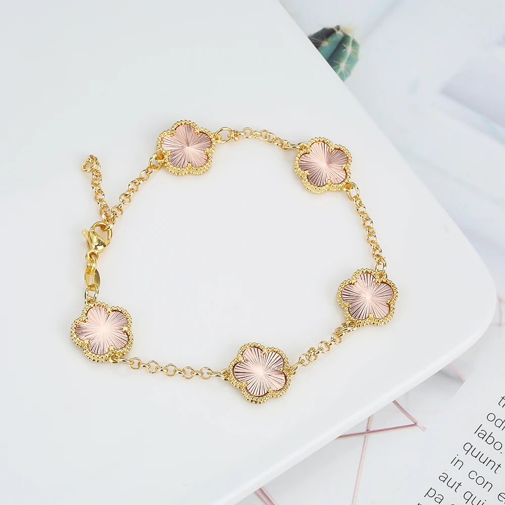 Temperament Hot Selling Plant Five Leaf Flower Plum Blossom Double Sided Bracelet Natural Stone Luxury Gift for Women Clover