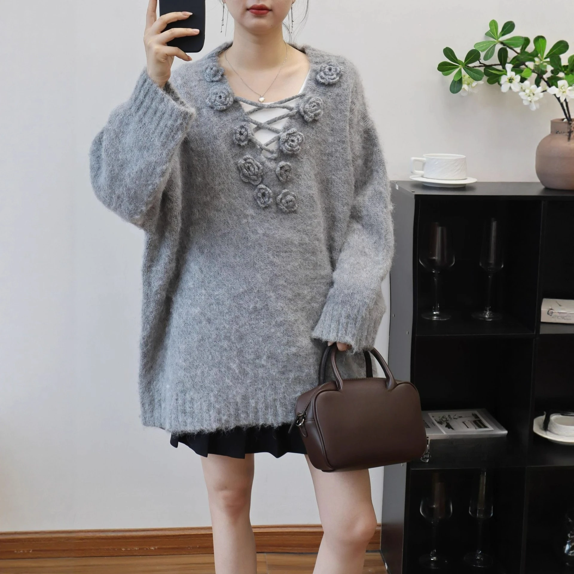 

2025 Autumn Winter New Three-dimensional Flower Knitted Sweaters Top Korean Causal Sweater Pullover for Women