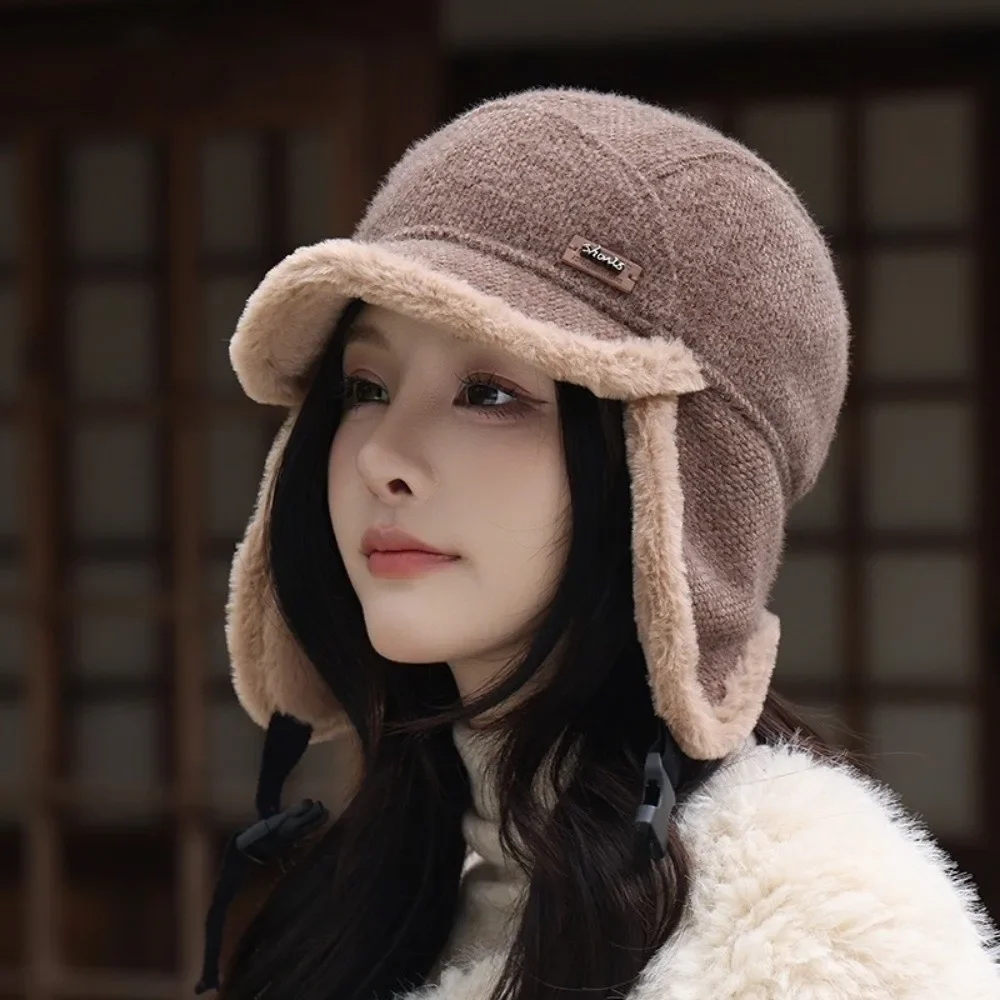 Casual Windproof Winter Hat Velvet Lining Thickened Earflaps Hat Warm Faux Fur Hat For Women