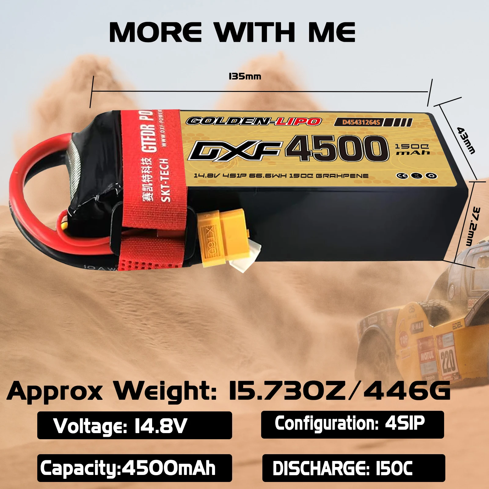 DXF 4S Lipo 4500mAh 14.8V 150C Battery Hard Case Battery with XT60 Connector for Car Truck Tank RC Buggy Truggy Racing Hobby