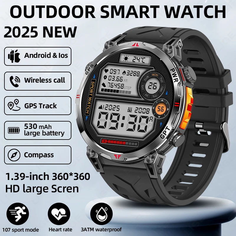 

LIGE новые GPS умные часы мужские компас барометрическая высота уличные 3ATM водонепроницаемые спортивные часы мужские прочные военные умные часы 2025