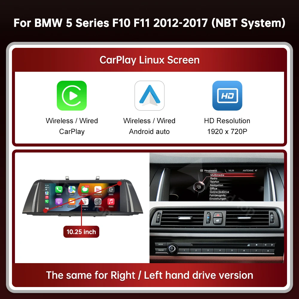 RoadTop 10.25 "12.3" Draadloze CarPlay Android Auto Multimedia Radio Linux Scherm Voor BMW 5 Serie F10 F11 CIC NBT Systeem