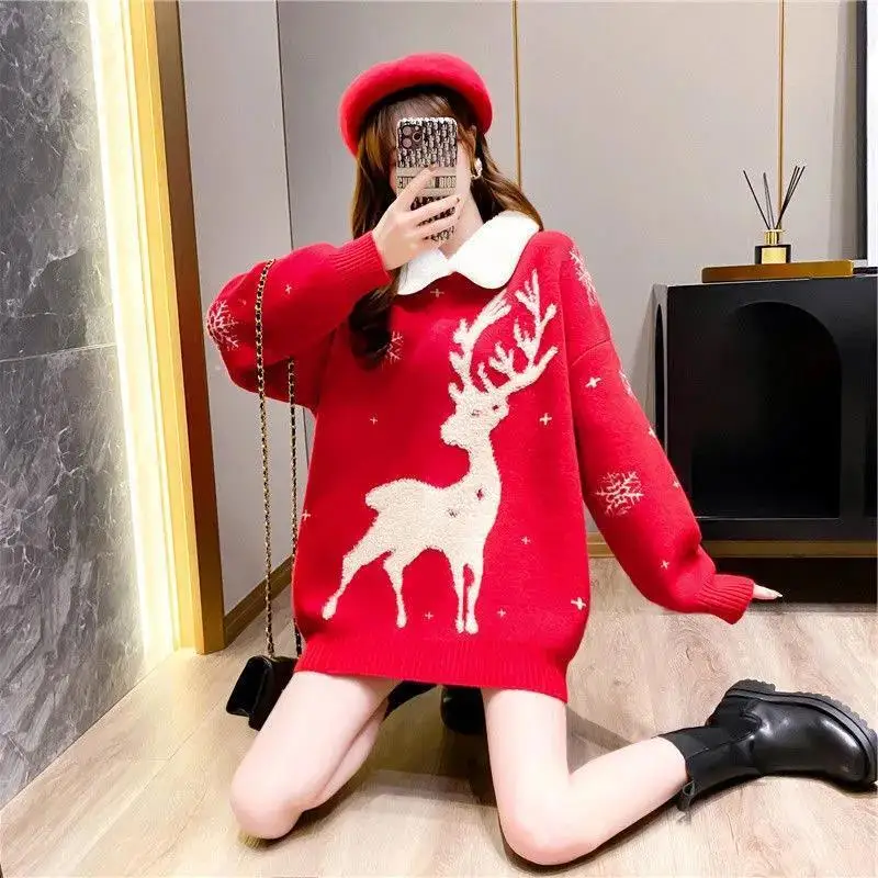 

Fashionable Sweater for Women in Autumn and Winter New Korean Style Collar Loose and Fashionable Thickened Sweater