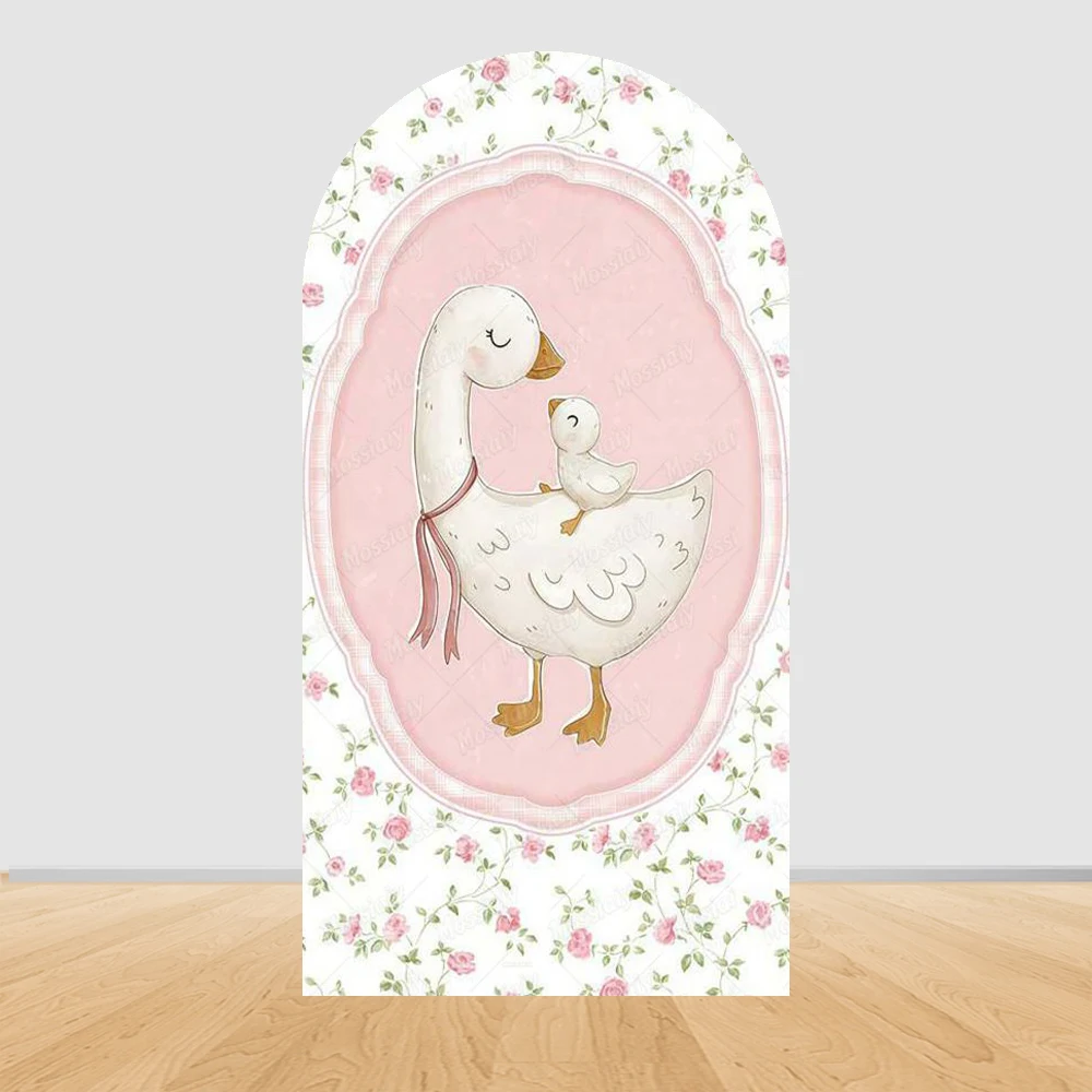 Cute Goose Arch Wall Backdrops Cover Bow Grids Kids Birthday Party Decor Baby Shower Photography Background Kids Photo Studio