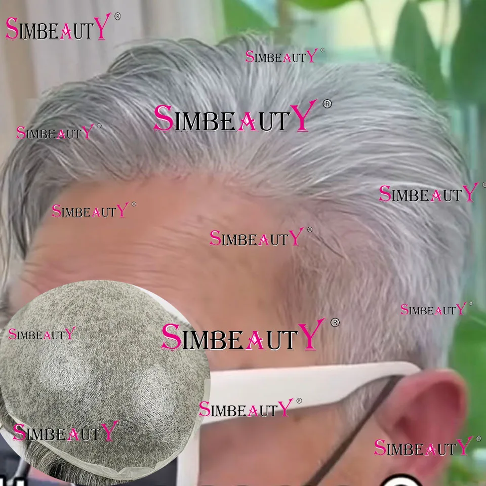 

Light Weight 80% Density 0.02mm Super Thin Skin 1B80# Grey Mix Brown Men Toupee Natural Hairline Invisible Human Hair Prosthesis