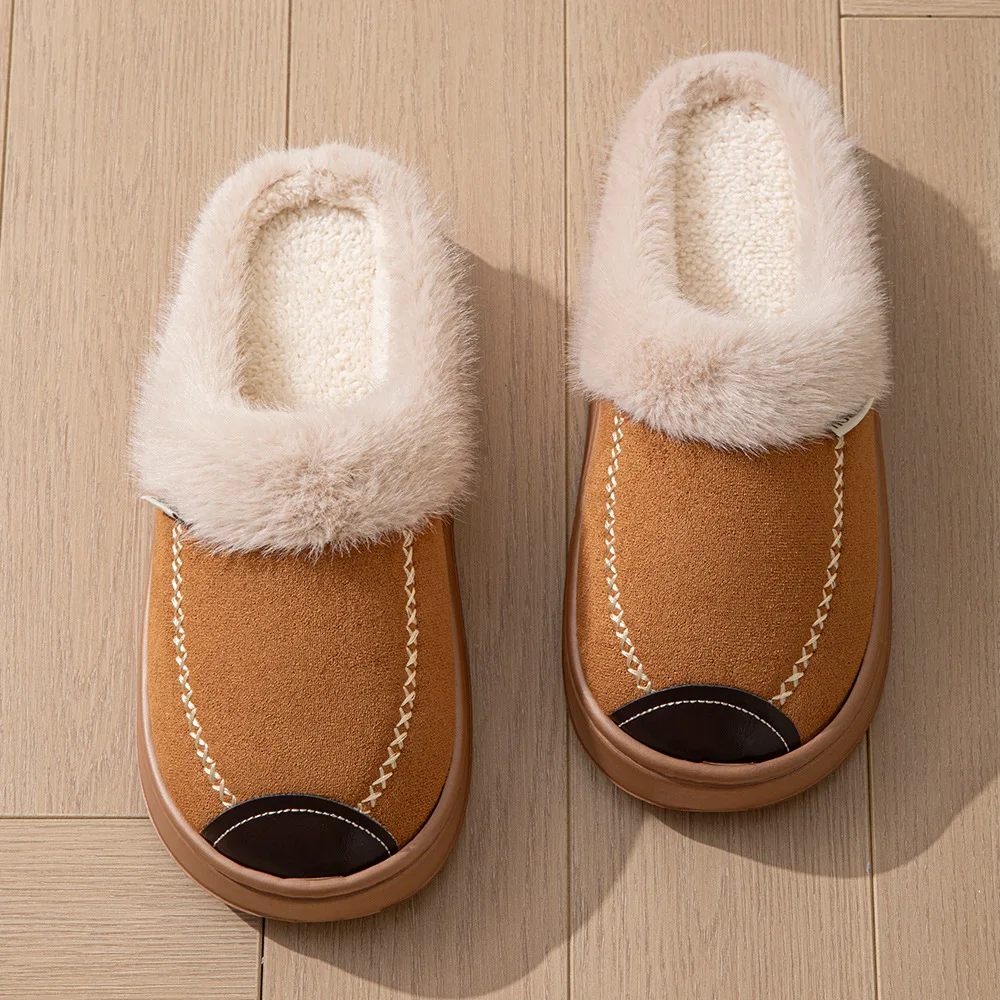 Warm Faux Fur Indoor Fluffy Slippers For Women Men Autumn Winter House Shoes Soft EVA Sole Couples Home Cotton Slipper view 4
