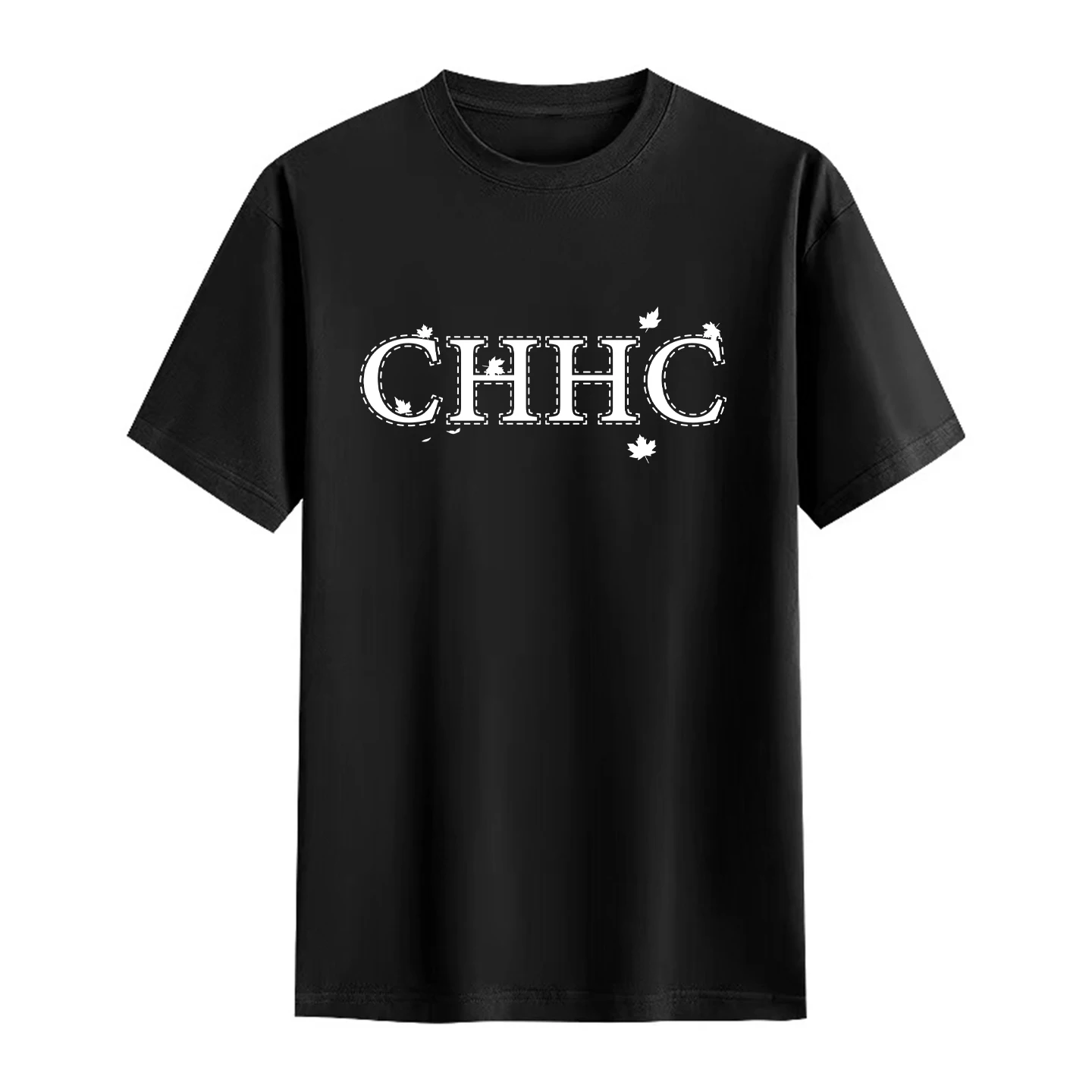 

CH Brand T-Shirt Letter & Maple Leaf Design Comfortable Crew Neck Soft Fabric Unisex Casual Wear Stylish Hot Sale