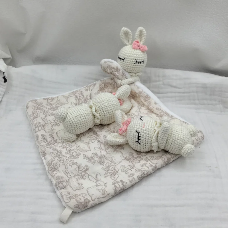 Personalized Name Bunny Toy Lovely Baby Towel Feeding Bib Soft Security Blanket doudou Cotton Burping Cloth Infant Shower Gift