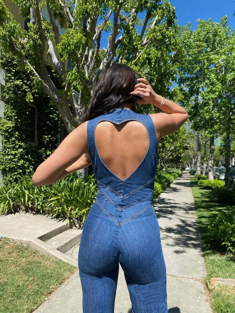 Women 2023 New Slim Fit Slim Zipper Sleeveless V-neck High Waist Fashion Denim Jumpsuit Female Trnedy Clothing 5w753