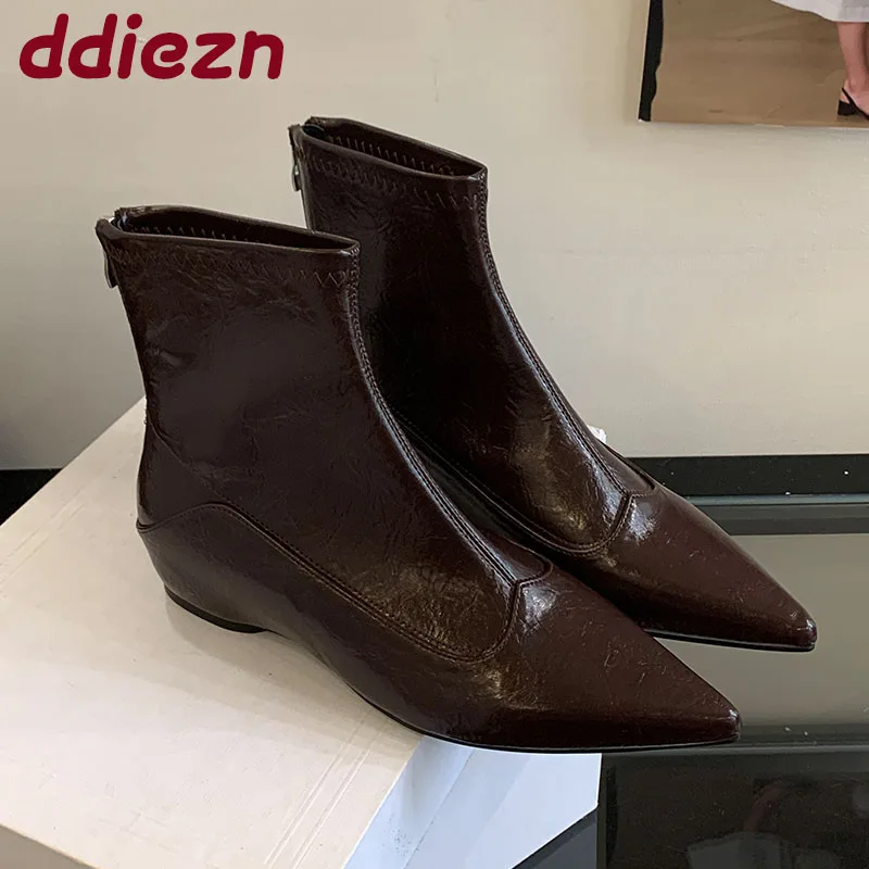 

Модные женские ботильоны с острым носком, женская обувь на молнии, женские короткие современные ботинки, увеличивающие рост