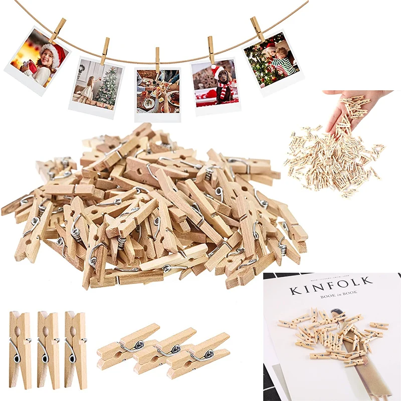 

25/35/45mm Portable Natural Wooden Clothes Clip Drying Clothes Hanging Art Photo Bookmark DIY Art Party Wedding Home Decoration