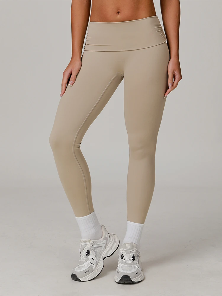 

Fold-Over High-Waisted Yoga Pants with Cloud-Like Comfort - Tummy-Smoothing & Booty-Lifting Seamless Workout Leggings for Women
