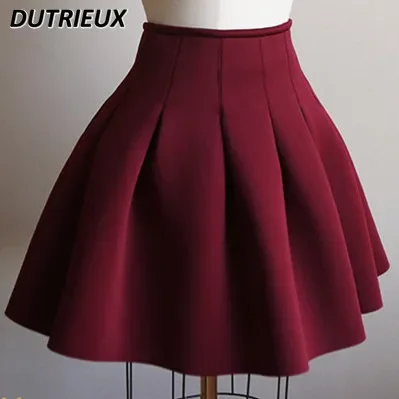 2024 Autumn Winter Korean Style High Waist Slim Base Short Pleated Skirt for Women's Black Skirt Girls Cotton Lolita Pettiskirt