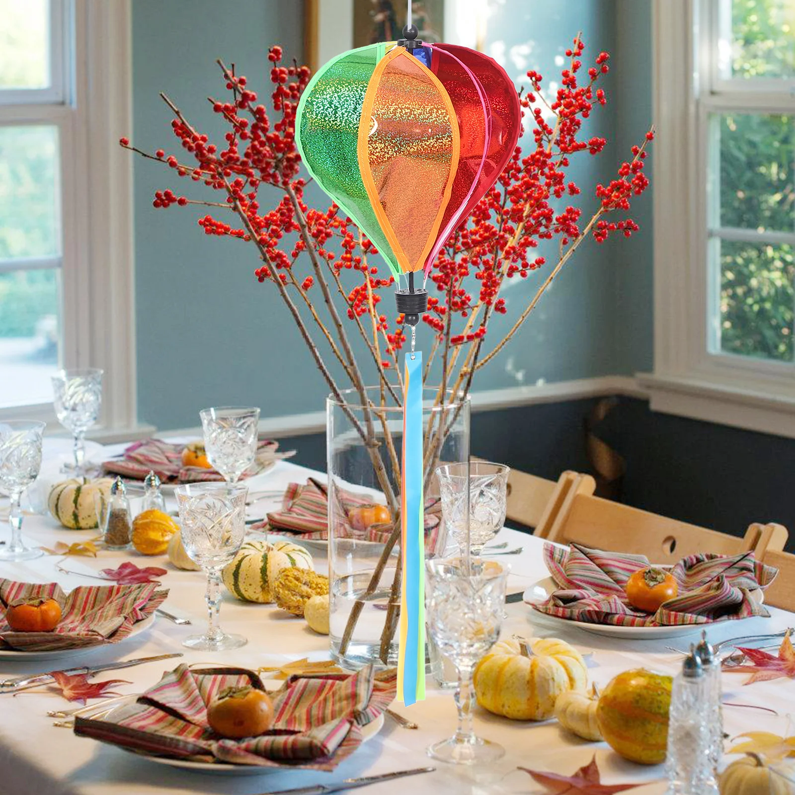 

Colorful Hot Air Balloon Wind Spinner Ornament for Garden Decor Outdoor Yard Wedding Background Prop Decorative Hanging Windmill