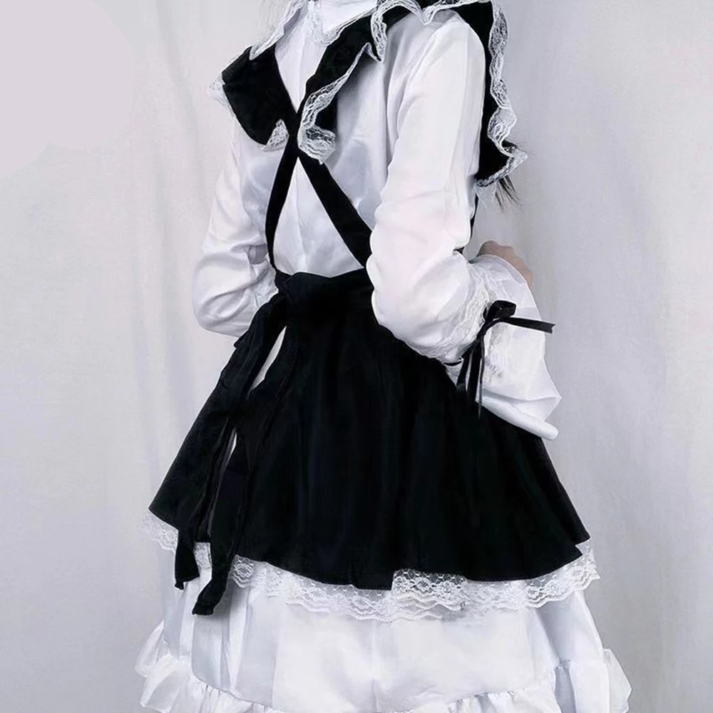 Traje de sirvienta de Anime japonés para mujer, mangas largas, vestido de delantal blanco y negro, vestidos de Lolita, disfraz de cafetería, uniforme de sirvienta