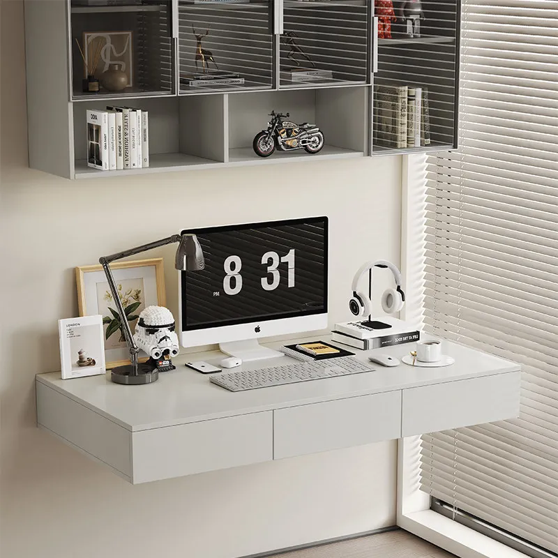 Honeycomb aluminum suspension desk bookcase integrated household whole wall custom space saving computer room table bookcase