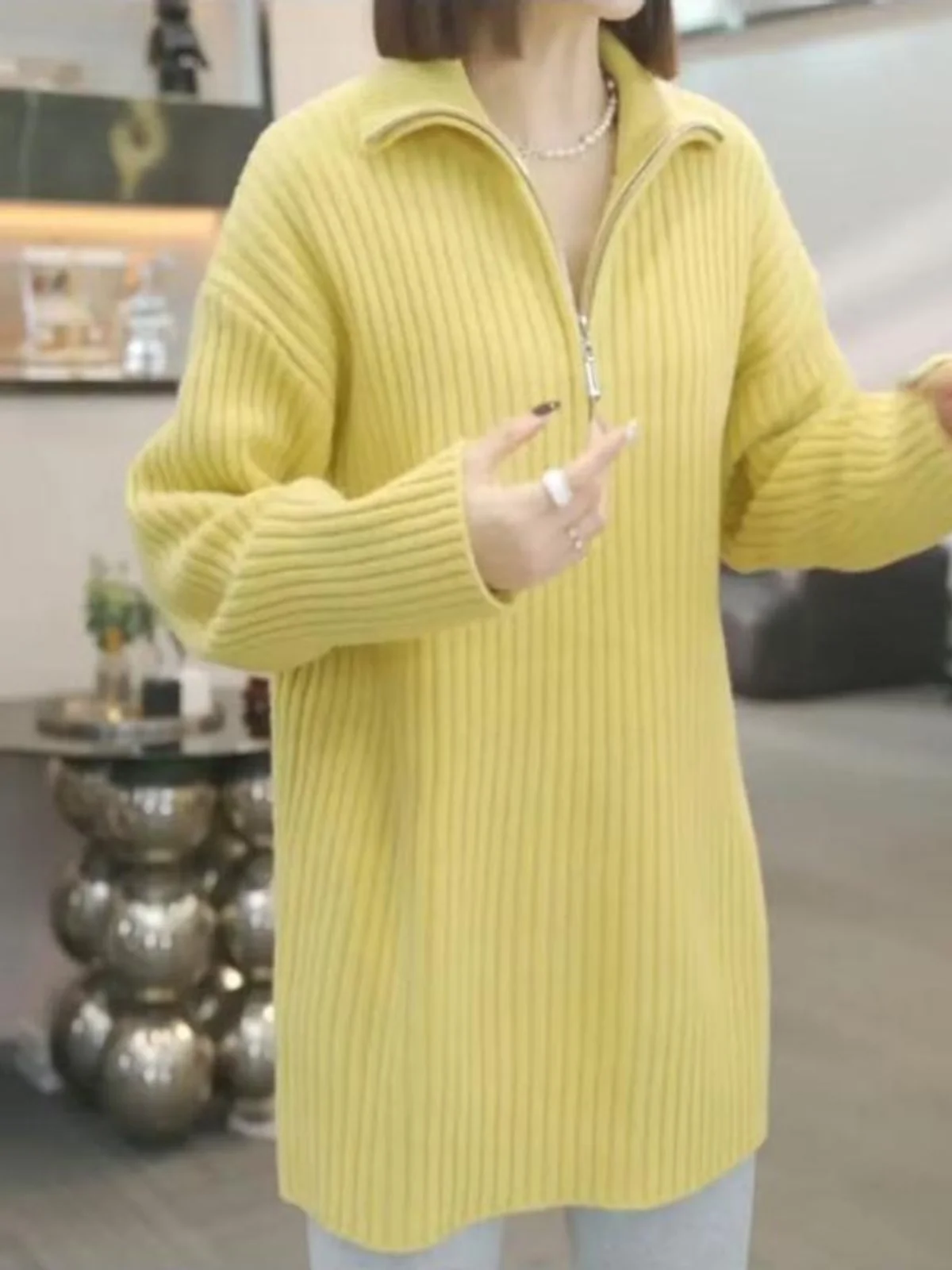 لينة Thiened عالية الياقة المرأة محبوك سترة f سستة فضفاضة تناسب الدافئة الخريف الشتاء Faion ملابس داخلية غير رسمية #3