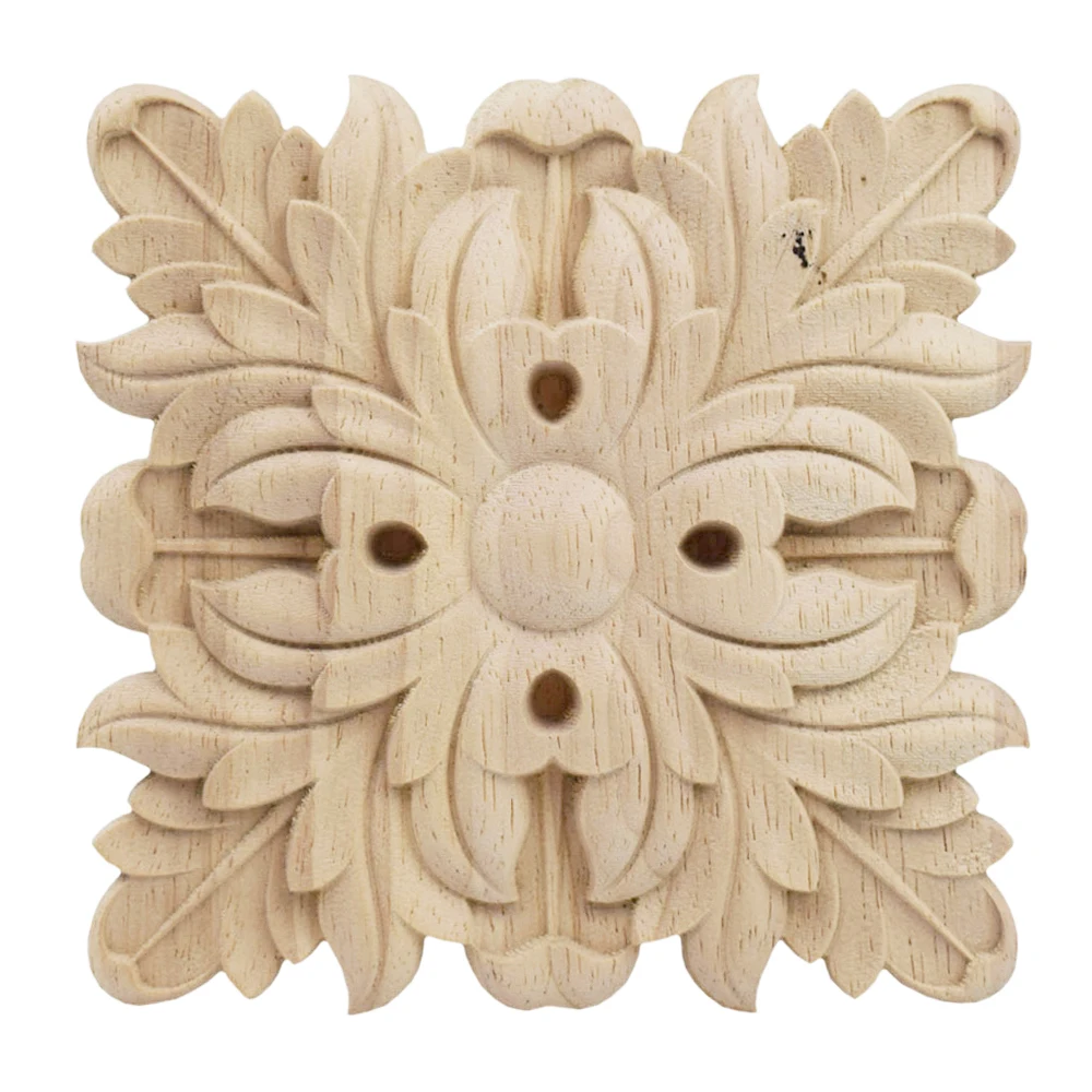 

4PCS Unique Natural Floral Wood Carved Wooden Figurines Crafts Corner Appliques Frame Wall Door Furniture Woodcarving Decorative