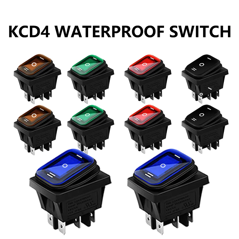 5/20/100PCS 16A 250VAC 20A125VAC KCD4 Waterproof Switch ON-OFF-ON Rocker Switch 12V Power Switch 3 Position 6 Pins self-Locking